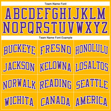Load image into Gallery viewer, Custom Gold White-Purple Authentic Throwback Basketball Jersey