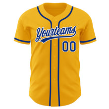 Load image into Gallery viewer, Custom Gold Royal-White Authentic Baseball Jersey