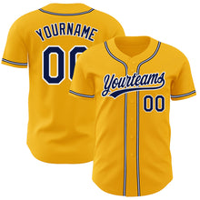 Load image into Gallery viewer, Custom Gold Navy-White Authentic Baseball Jersey