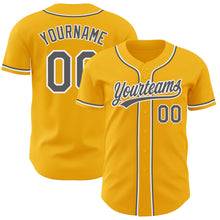 Load image into Gallery viewer, Custom Gold Steel Gray-White Authentic Baseball Jersey