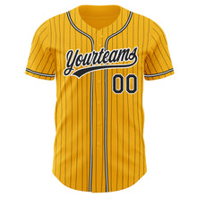 Load image into Gallery viewer, Custom Gold Black Pinstripe Black-White Authentic Baseball Jersey