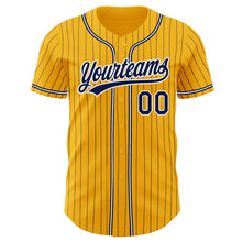 Load image into Gallery viewer, Custom Gold Navy Pinstripe Navy-White Authentic Baseball Jersey