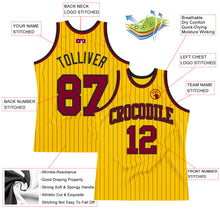 Load image into Gallery viewer, Custom Gold Black Pinstripe Maroon Authentic Basketball Jersey