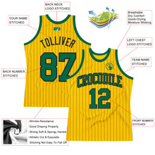 Load image into Gallery viewer, Custom Gold Black Pinstripe Kelly Green Authentic Basketball Jersey