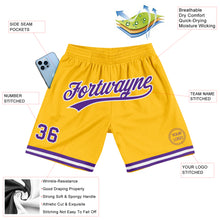 Load image into Gallery viewer, Custom Gold Purple-White Authentic Throwback Basketball Shorts