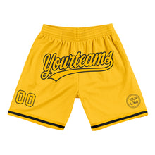 Load image into Gallery viewer, Custom Gold Black Authentic Throwback Basketball Shorts