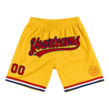 Load image into Gallery viewer, Custom Gold Red-Navy Authentic Throwback Basketball Shorts