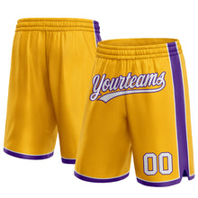 Load image into Gallery viewer, Custom Gold White-Purple Authentic Basketball Shorts