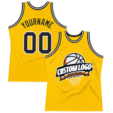 Load image into Gallery viewer, Custom Gold Black-White Authentic Throwback Basketball Jersey