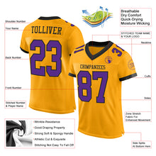 Load image into Gallery viewer, Custom Gold Purple-Black Mesh Authentic Football Jersey