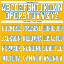 Load image into Gallery viewer, Custom Gold Powder Blue-White Mesh Authentic Football Jersey