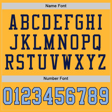 Load image into Gallery viewer, Custom Gold Light Blue-Navy Mesh Authentic Football Jersey