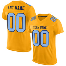 Load image into Gallery viewer, Custom Gold Light Blue-Navy Mesh Authentic Football Jersey