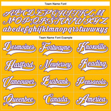 Load image into Gallery viewer, Custom Gold White-Purple Hockey Lace Neck Jersey