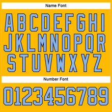 Load image into Gallery viewer, Custom Gold Light Blue-Navy Hockey Lace Neck Jersey