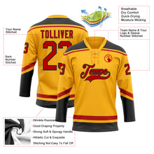 Load image into Gallery viewer, Custom Gold Red-Black Hockey Lace Neck Jersey