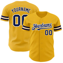 Load image into Gallery viewer, Custom Gold Navy-White Authentic Baseball Jersey