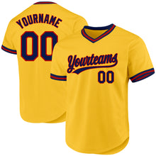 Load image into Gallery viewer, Custom Gold Navy-Red Authentic Throwback Baseball Jersey