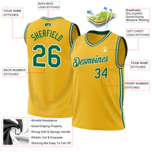 Load image into Gallery viewer, Custom Gold Kelly Green-White Authentic Throwback Basketball Jersey