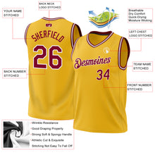 Load image into Gallery viewer, Custom Gold Maroon-White Authentic Throwback Basketball Jersey