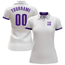 Load image into Gallery viewer, Custom White Purple Performance Golf Polo Shirt