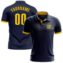 Load image into Gallery viewer, Custom Navy Yellow Performance Golf Polo Shirt