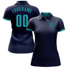 Load image into Gallery viewer, Custom Navy Aqua Performance Golf Polo Shirt