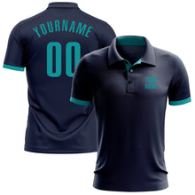 Load image into Gallery viewer, Custom Navy Aqua Performance Golf Polo Shirt