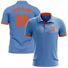 Load image into Gallery viewer, Custom Light Blue Orange Performance Golf Polo Shirt