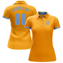 Load image into Gallery viewer, Custom Gold Light Blue Performance Golf Polo Shirt