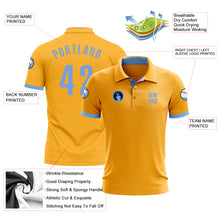 Load image into Gallery viewer, Custom Gold Light Blue Performance Golf Polo Shirt