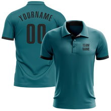 Load image into Gallery viewer, Custom Teal Black Performance Golf Polo Shirt