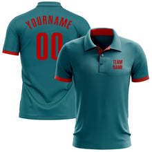 Load image into Gallery viewer, Custom Teal Red Performance Golf Polo Shirt