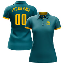 Load image into Gallery viewer, Custom Teal Yellow Performance Golf Polo Shirt