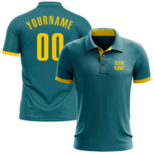 Load image into Gallery viewer, Custom Teal Yellow Performance Golf Polo Shirt