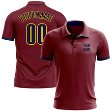 Load image into Gallery viewer, Custom Crimson Navy-Yellow Performance Golf Polo Shirt