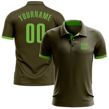 Load image into Gallery viewer, Custom Olive Neon Green Performance Salute To Service Golf Polo Shirt