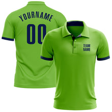 Load image into Gallery viewer, Custom Neon Green Navy Performance Golf Polo Shirt