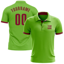 Load image into Gallery viewer, Custom Neon Green Crimson Performance Golf Polo Shirt