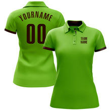 Load image into Gallery viewer, Custom Neon Green Brown Performance Golf Polo Shirt