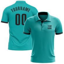 Load image into Gallery viewer, Custom Aqua Black Performance Golf Polo Shirt