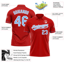 Load image into Gallery viewer, Custom Red Light Blue-White Performance Vapor Golf Polo Shirt