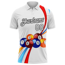 Load image into Gallery viewer, Custom White Black 3D Pattern Design Billiards Performance Polo Shirt