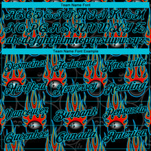 Load image into Gallery viewer, Custom Black Lakes Blue 3D Pattern Design Bowling Ball With Hotrod Flame Performance Polo Shirt