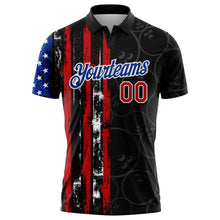 Load image into Gallery viewer, Custom Black Red-Royal 3D Pattern Design Bowling Ball American Flag Performance Polo Shirt