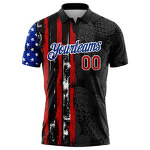 Load image into Gallery viewer, Custom Black Red-Royal 3D Pattern Design Golf Ball American Flag Performance Golf Polo Shirt
