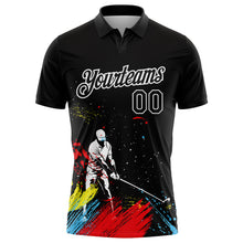 Load image into Gallery viewer, Custom Black White 3D Pattern Design Golfing Performance Golf Polo Shirt