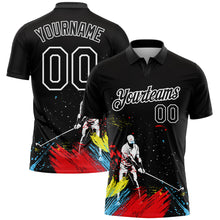 Load image into Gallery viewer, Custom Black White 3D Pattern Design Golfing Performance Golf Polo Shirt