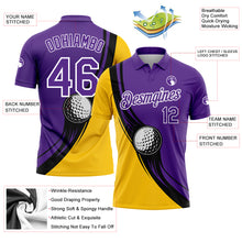 Load image into Gallery viewer, Custom Purple Yellow-Black 3D Pattern Design Golf Ball Performance Golf Polo Shirt