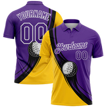 Load image into Gallery viewer, Custom Purple Yellow-Black 3D Pattern Design Golf Ball Performance Golf Polo Shirt